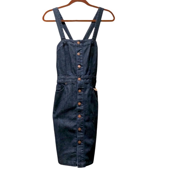 NWOT A New Day Jean Denim Sleeveless Cotton Apron Dress w Criss Cross Back - Picture 4 of 16